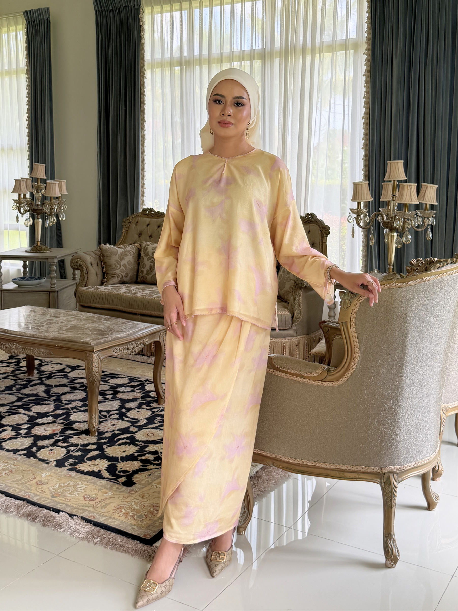 Maya Kurung Kedah Set in Butter Yellow