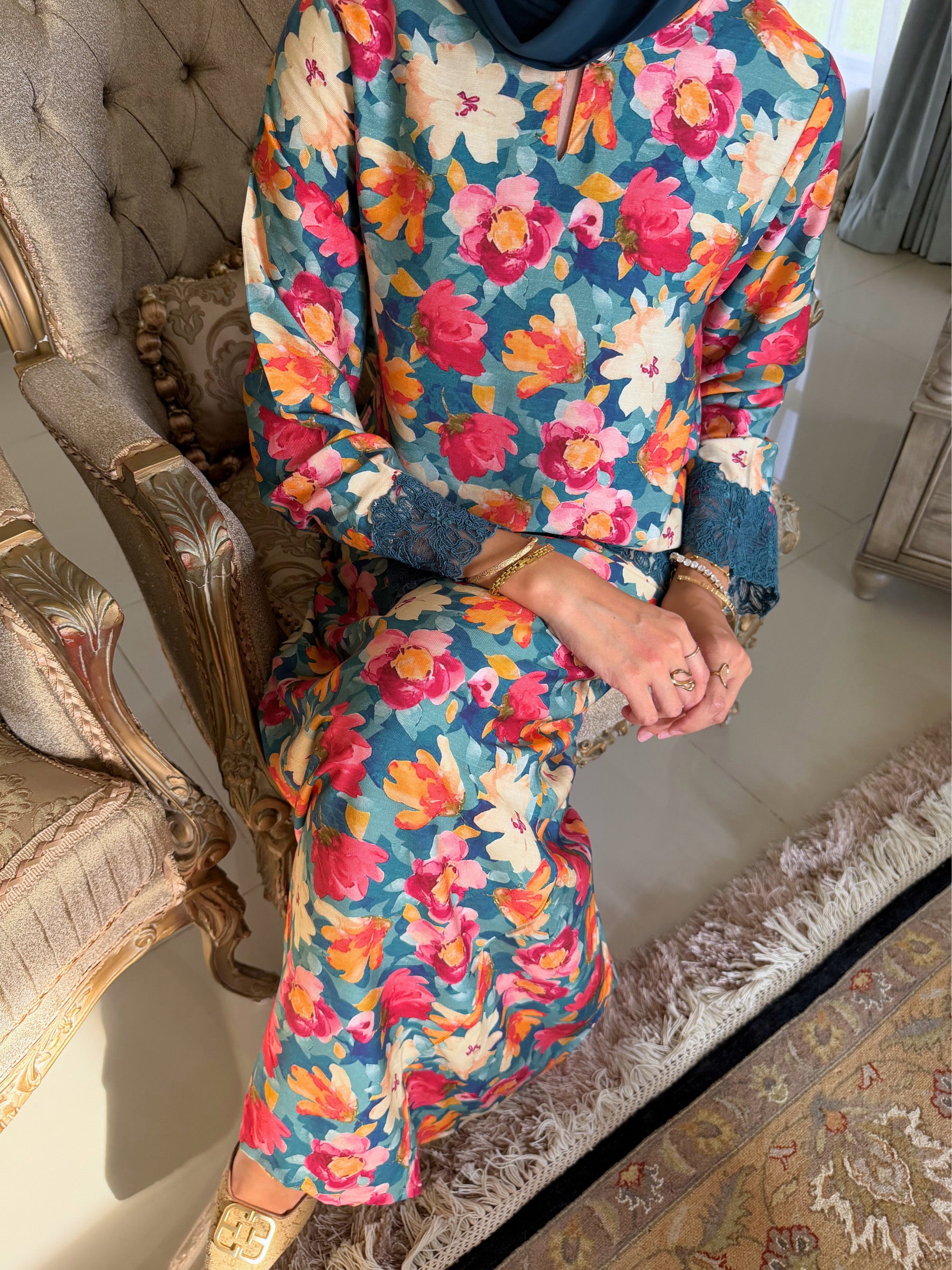 Nara Kurung Kedah Set in Teal